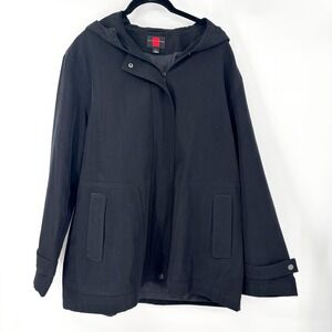 GALLERY‎ Black Hooded Anorak Jacket Women's Size L Zip Snap Front Pockets